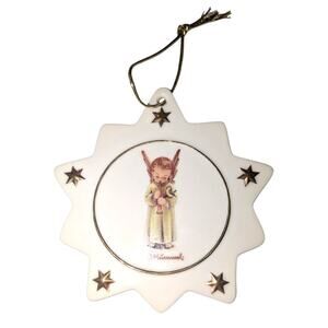 Hummel Star Shape Angel Horn Christmas Tree Ornament White Gold 4.25 in